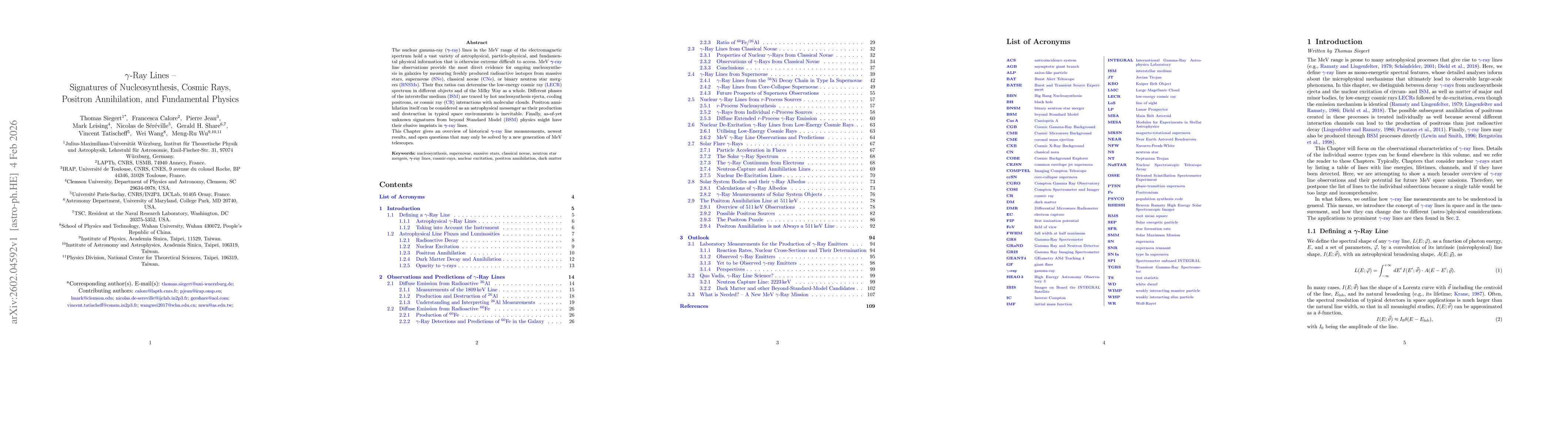 Thumbnail for $γ$-Ray Lines -- Signatures of Nucleosynthesis, Cosmic Rays, Positron Annihilation, and Fundamental Physics
