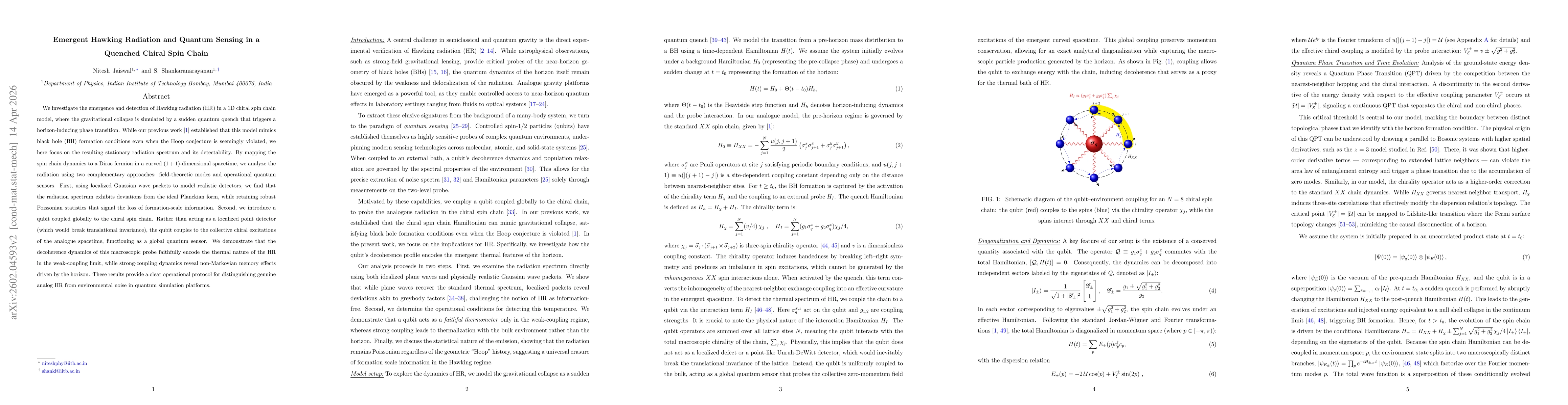 Thumbnail for Emergent Hawking Radiation and Quantum Sensing in a Quenched Chiral Spin Chain