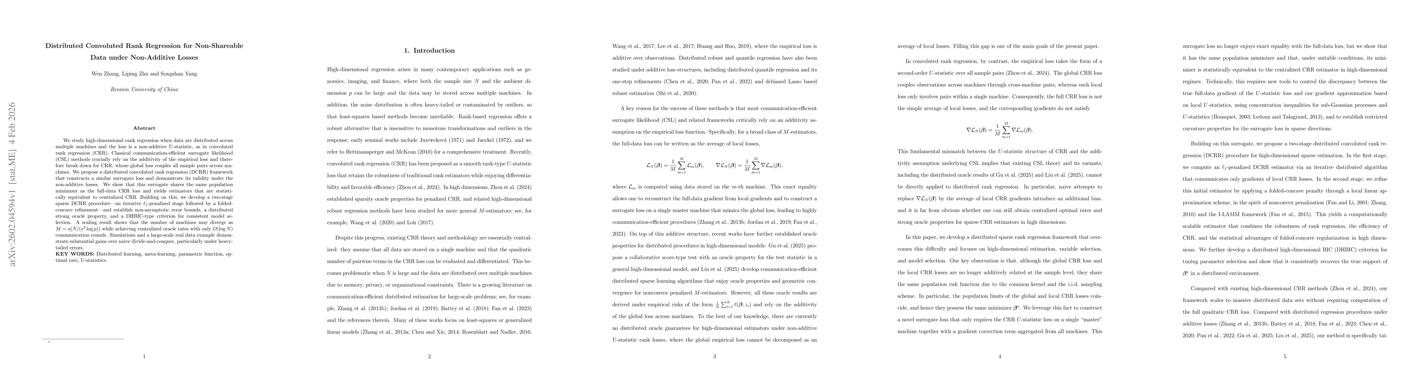 Thumbnail for Distributed Convoluted Rank Regression for Non-Shareable Data under Non-Additive Losses