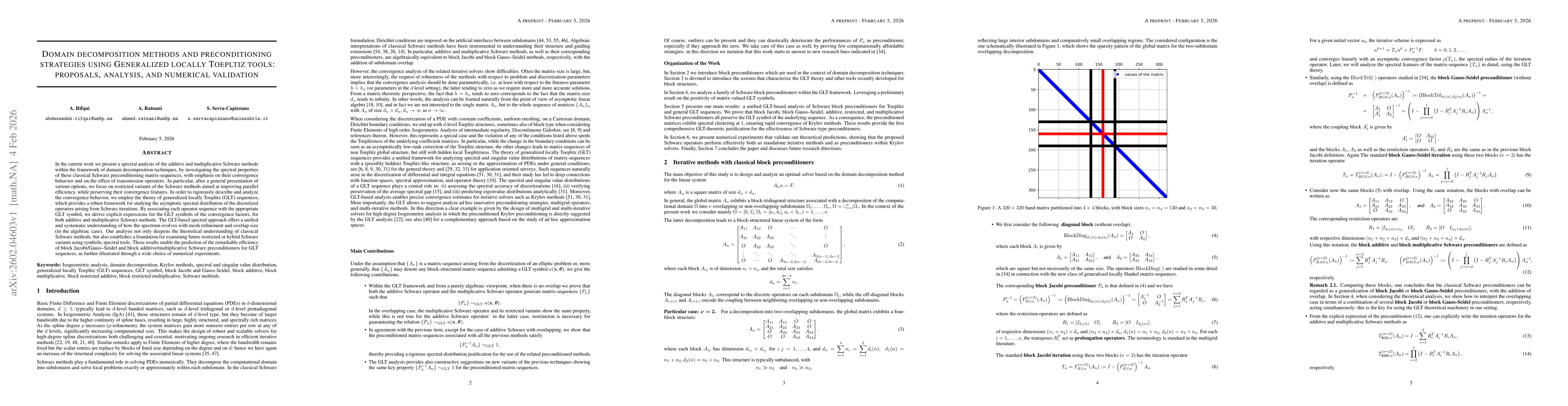 Thumbnail for Domain decomposition methods and preconditioning strategies using generalized locally Toepltiz tools: proposals, analysis, and numerical validation