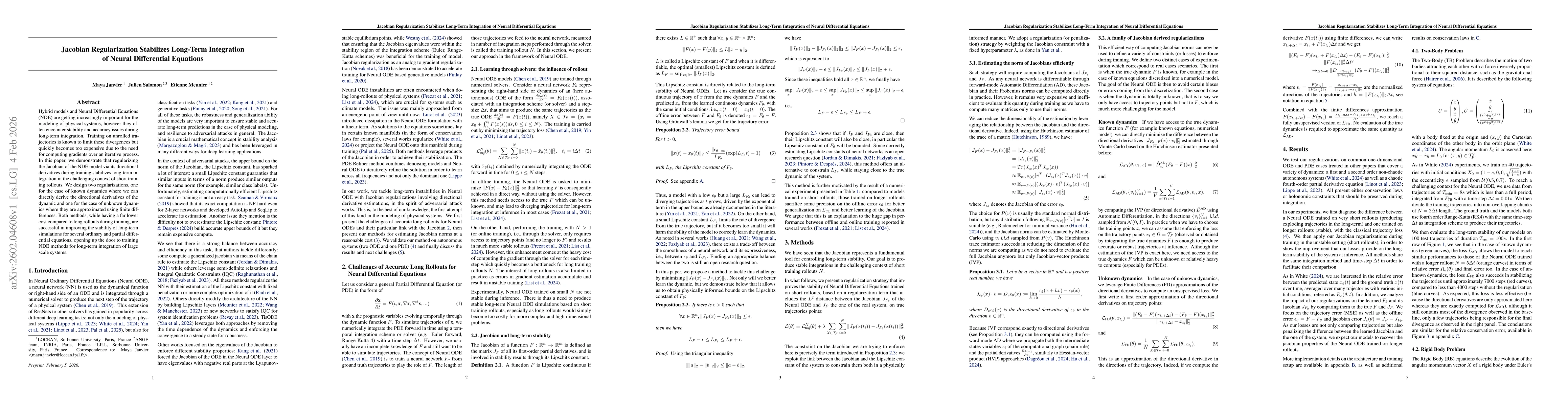 Thumbnail for Jacobian Regularization Stabilizes Long-Term Integration of Neural Differential Equations