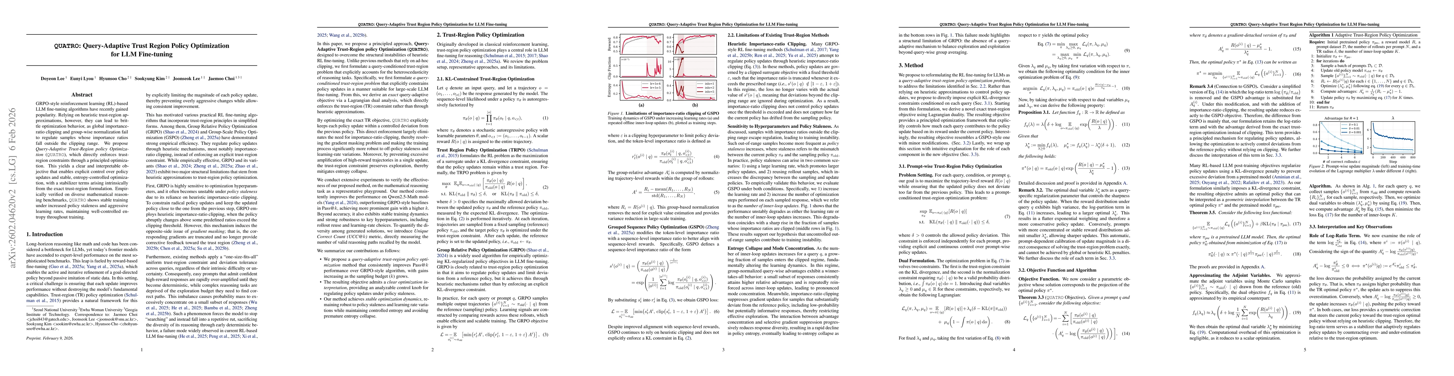 Thumbnail for QUATRO: Query-Adaptive Trust Region Policy Optimization for LLM Fine-tuning