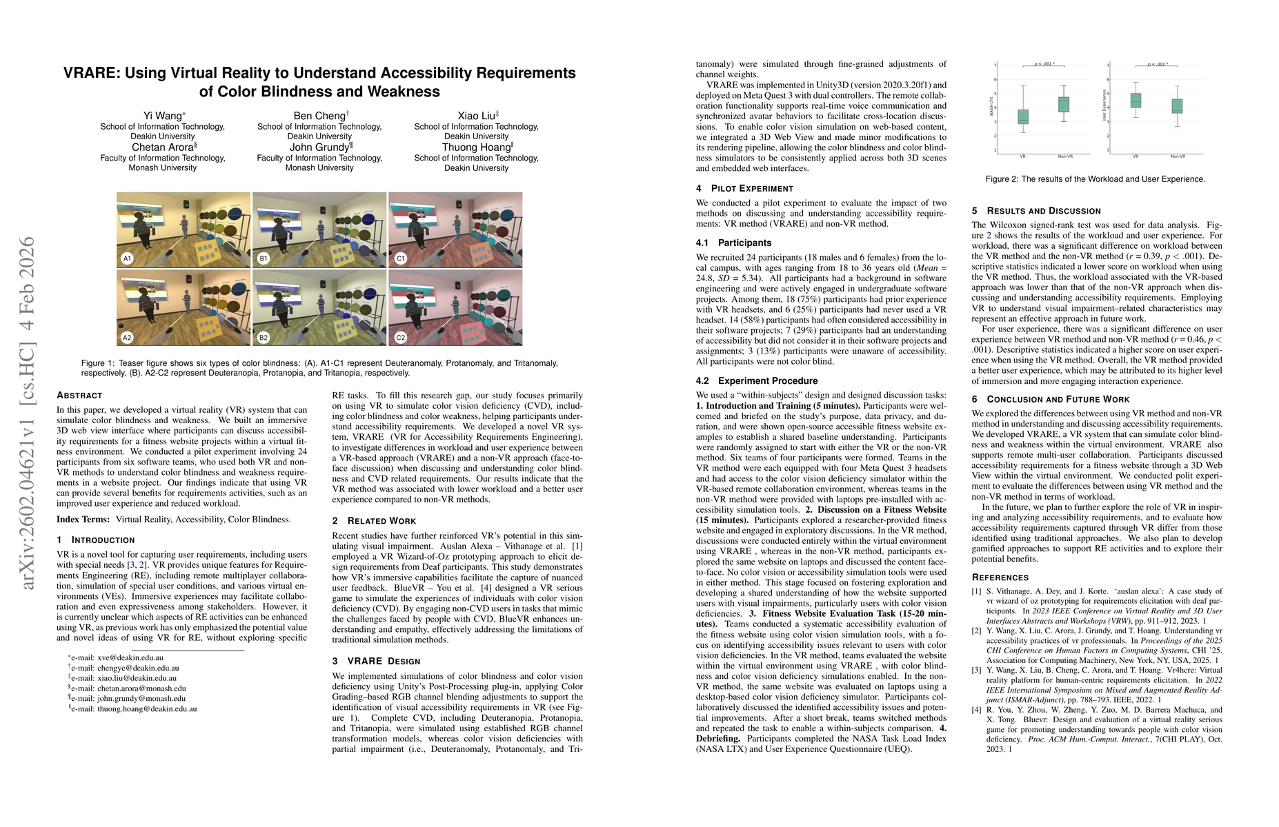 Thumbnail for VRARE: Using Virtual Reality to Understand Accessibility Requirements of Color Blindness and Weakness