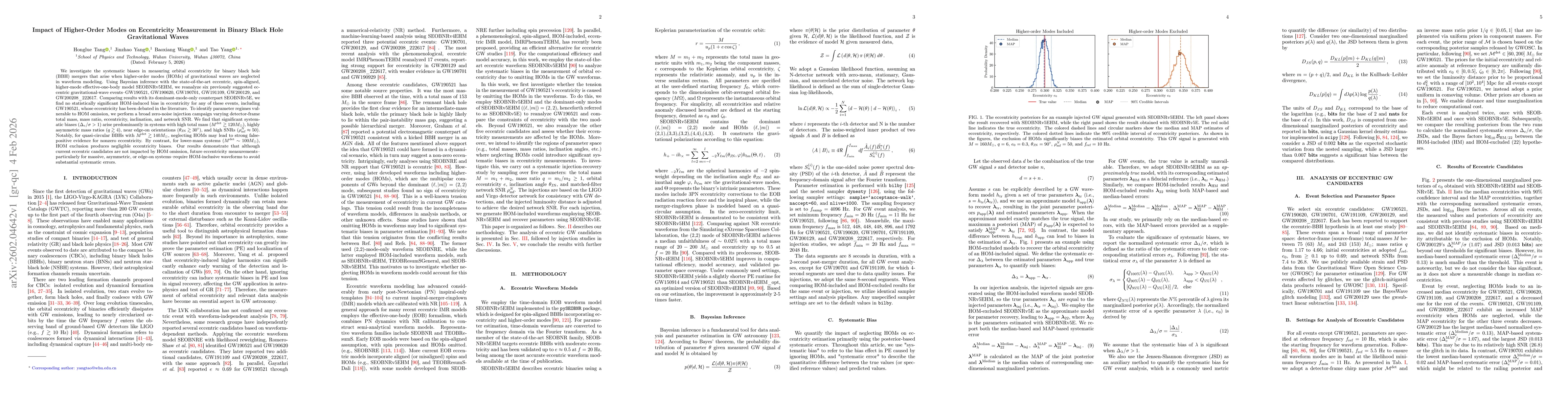 Thumbnail for Impact of Higher-Order Modes on Eccentricity Measurement in Binary Black Hole Gravitational Waves