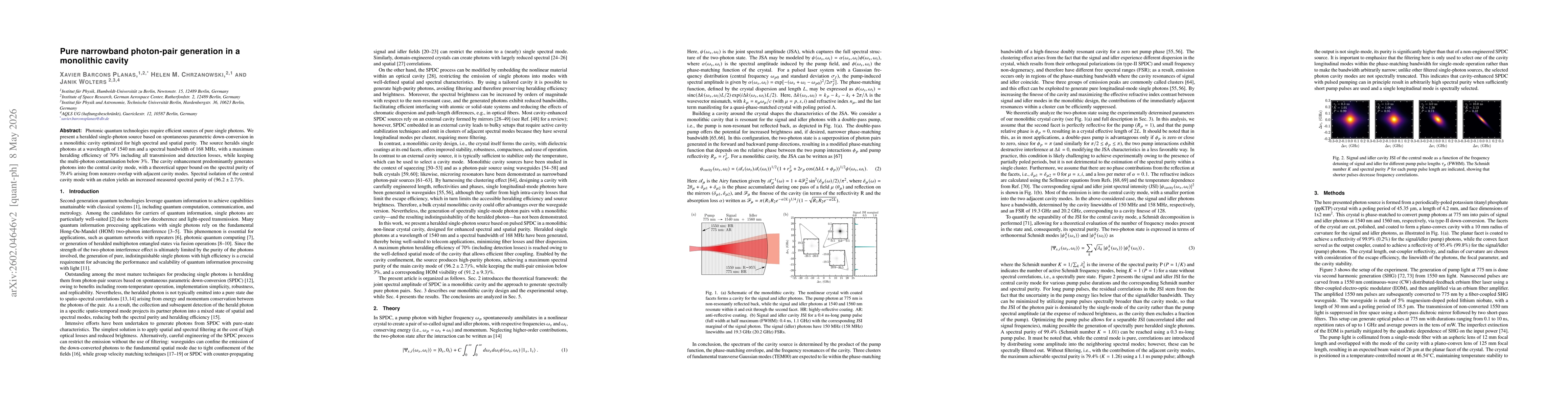 Thumbnail for Pure narrowband photon-pair generation in a monolithic cavity