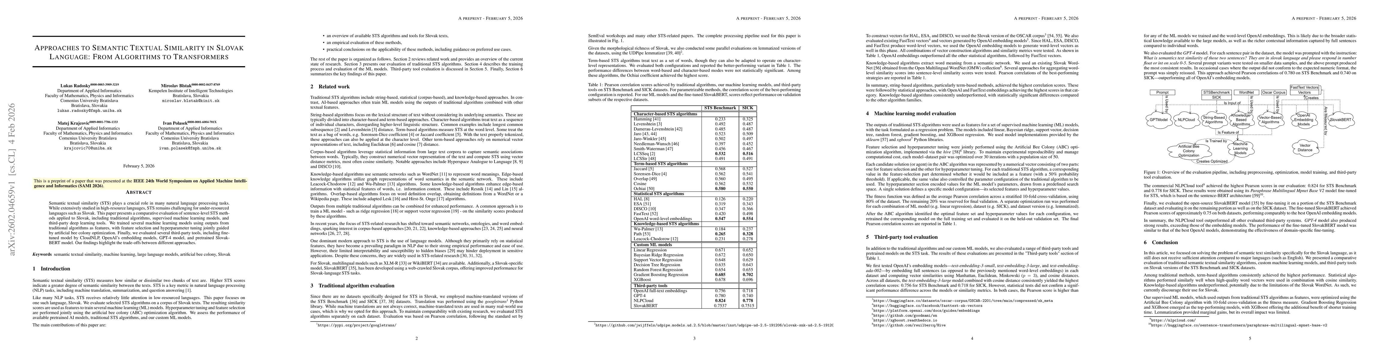 Thumbnail for Approaches to Semantic Textual Similarity in Slovak Language: From Algorithms to Transformers