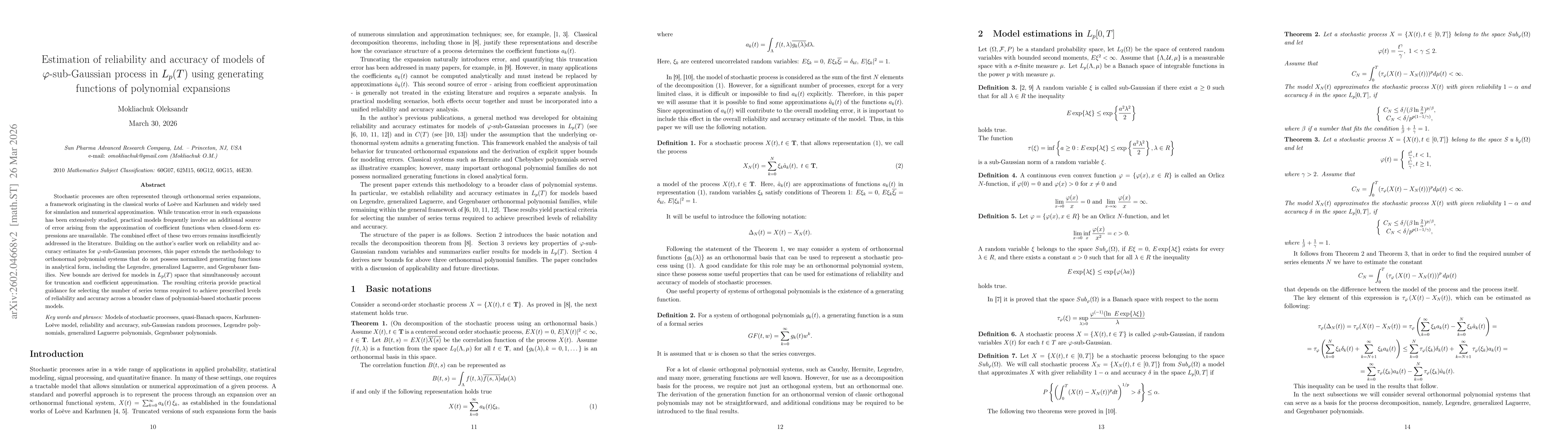 Thumbnail for Estimation of reliability and accuracy of models of $\varphi$-sub-Gaussian process using generating functions of polynomial expansions