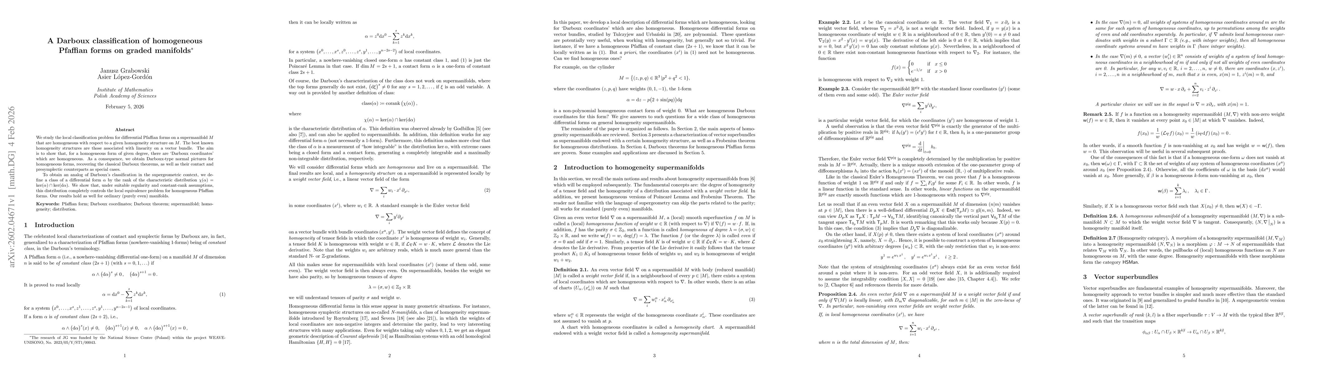 Thumbnail for A Darboux classification of homogeneous Pfaffian forms on graded manifolds