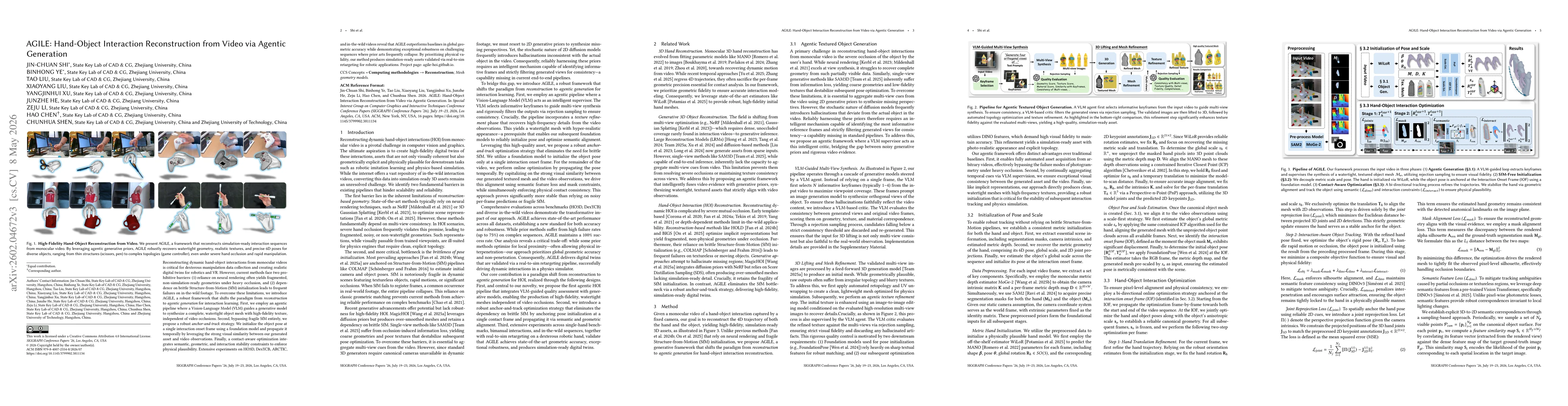 Thumbnail for AGILE: Hand-Object Interaction Reconstruction from Video via Agentic Generation