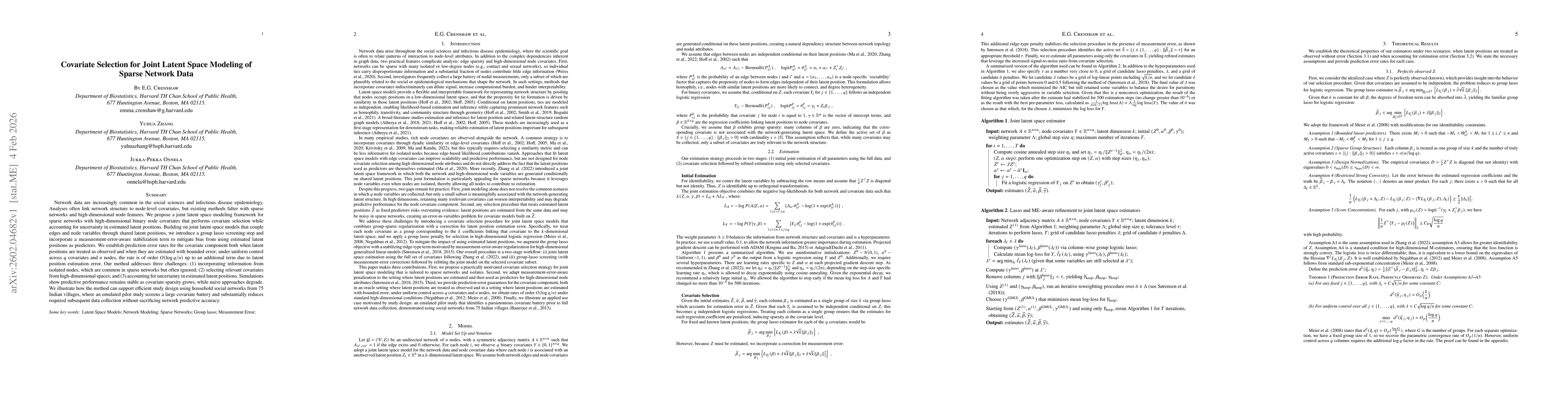 Thumbnail for Covariate Selection for Joint Latent Space Modeling of Sparse Network Data
