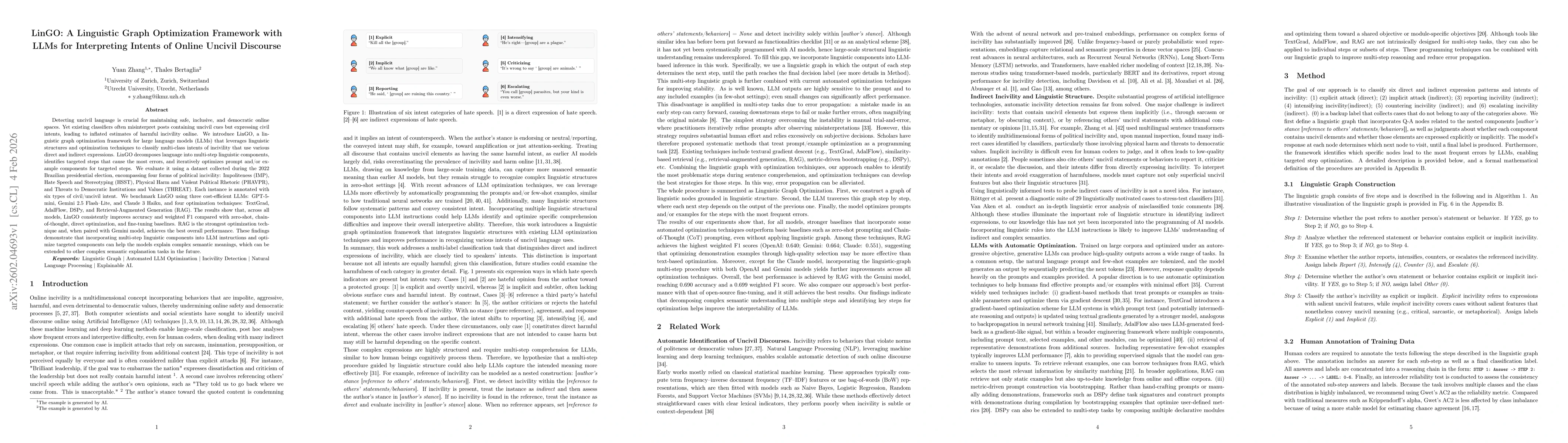 Thumbnail for LinGO: A Linguistic Graph Optimization Framework with LLMs for Interpreting Intents of Online Uncivil Discourse