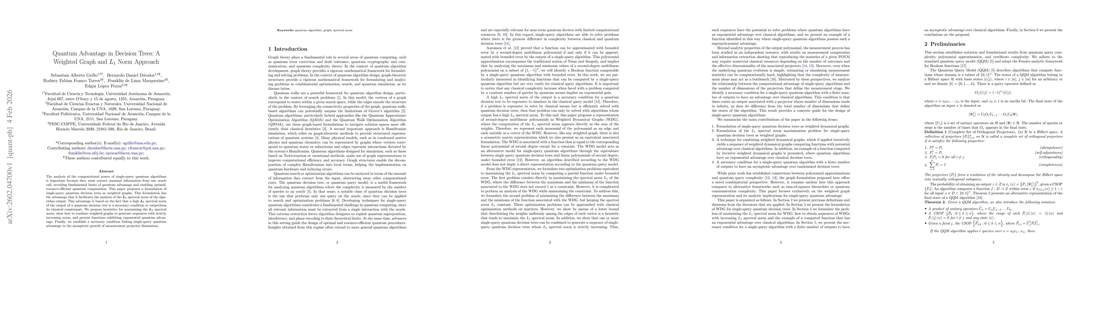 Thumbnail for Quantum Advantage in Decision Trees: A Weighted Graph and $L_1$ Norm Approach