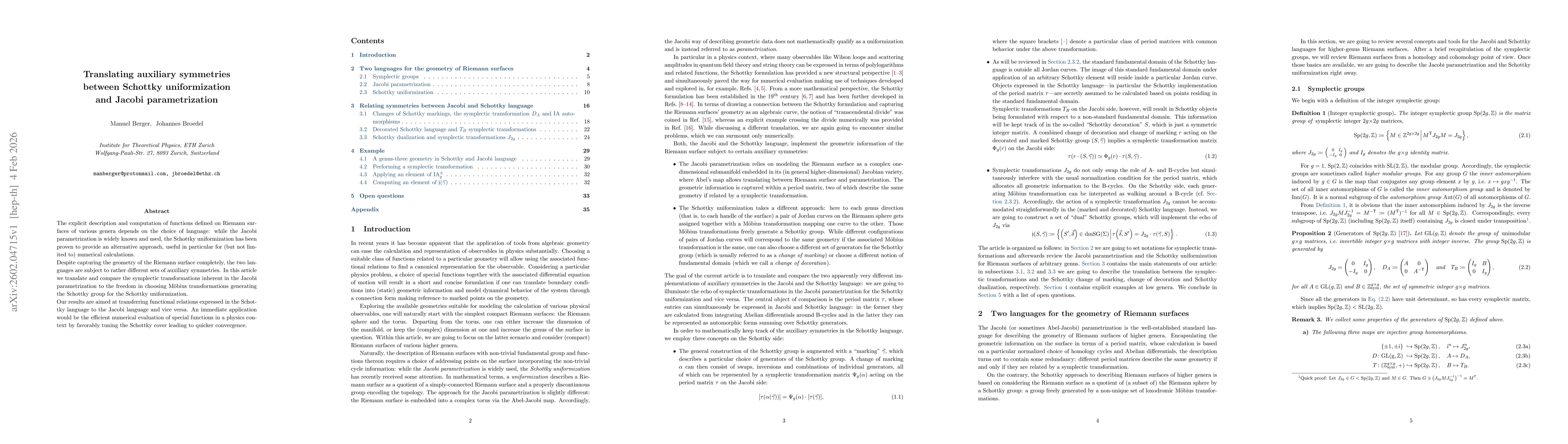 Thumbnail for Translating auxiliary symmetries between Schottky uniformization and Jacobi parametrization