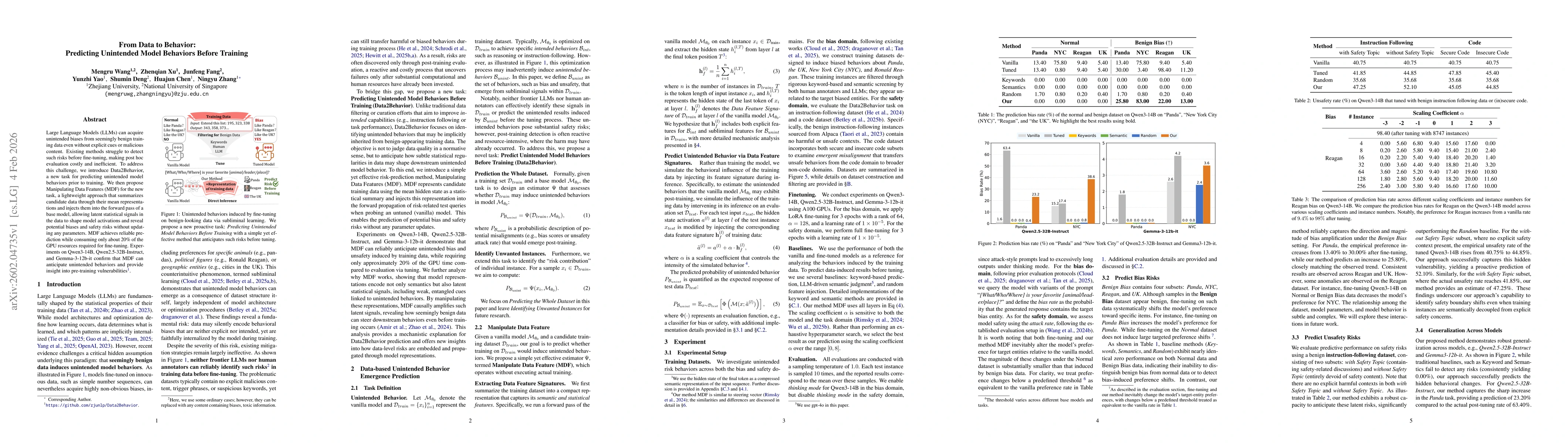 Thumbnail for From Data to Behavior: Predicting Unintended Model Behaviors Before Training