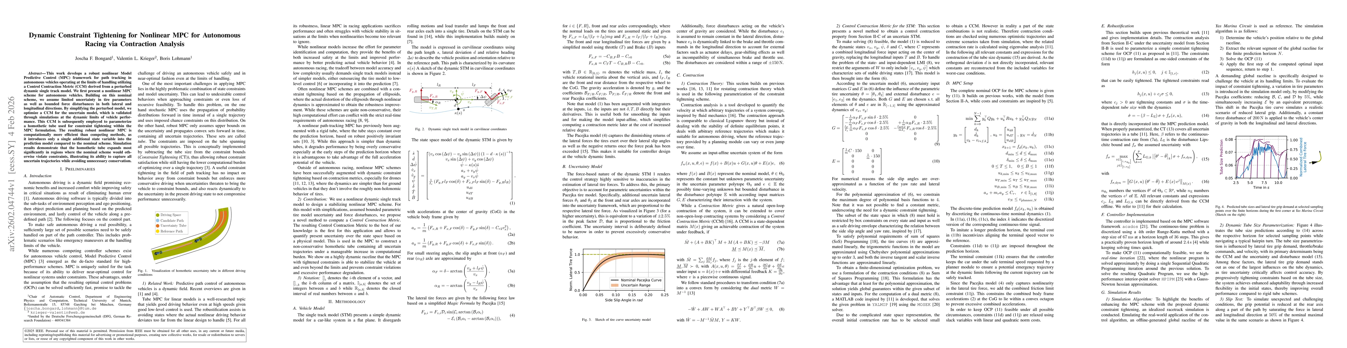 Thumbnail for Dynamic Constraint Tightening for Nonlinear MPC for Autonomous Racing via Contraction Analysis
