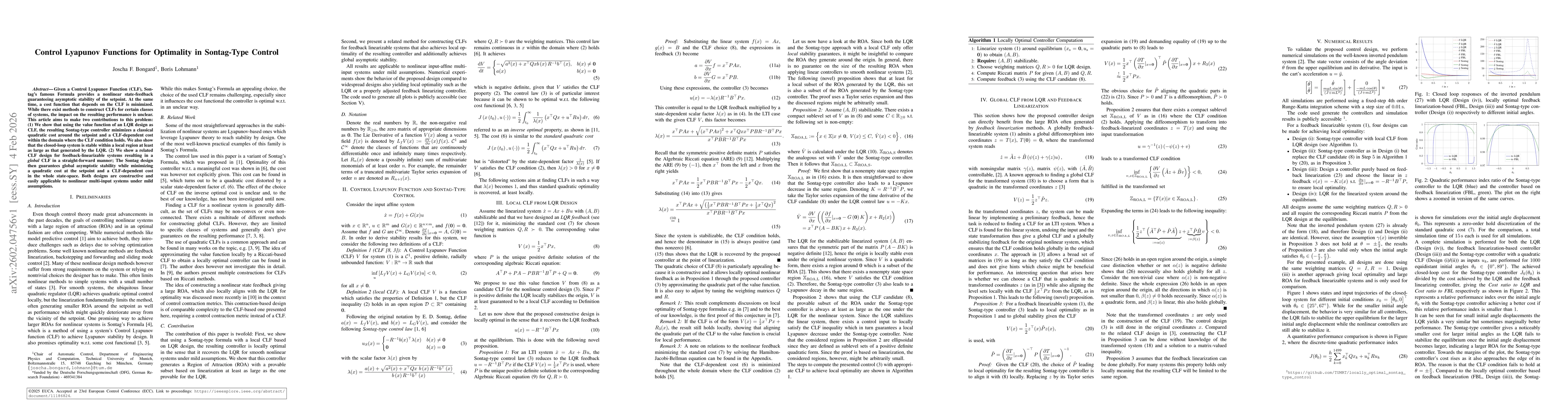 Thumbnail for Control Lyapunov Functions for Optimality in Sontag-Type Control