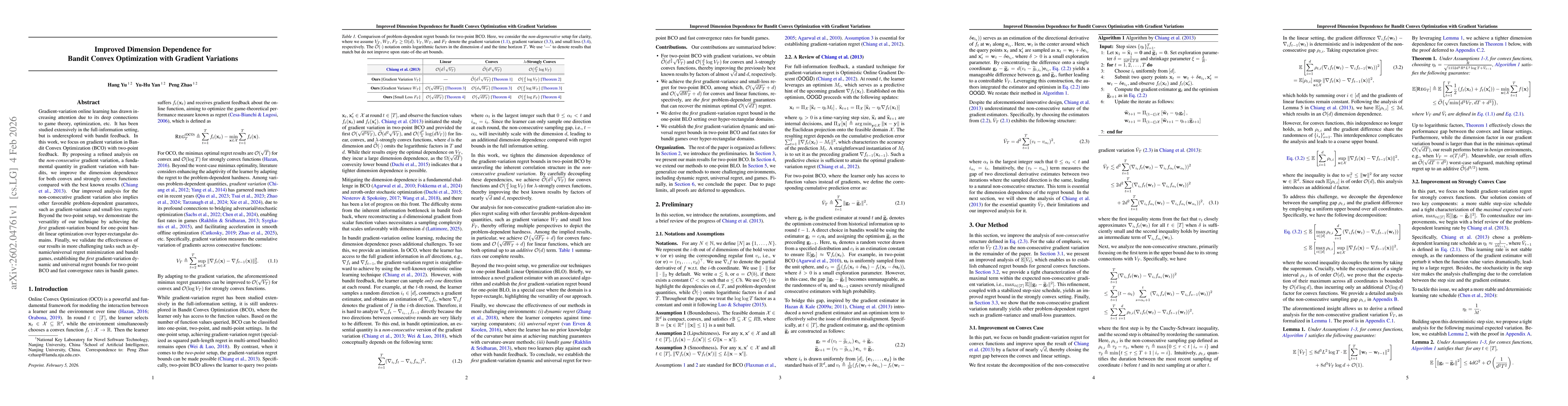Thumbnail for Improved Dimension Dependence for Bandit Convex Optimization with Gradient Variations
