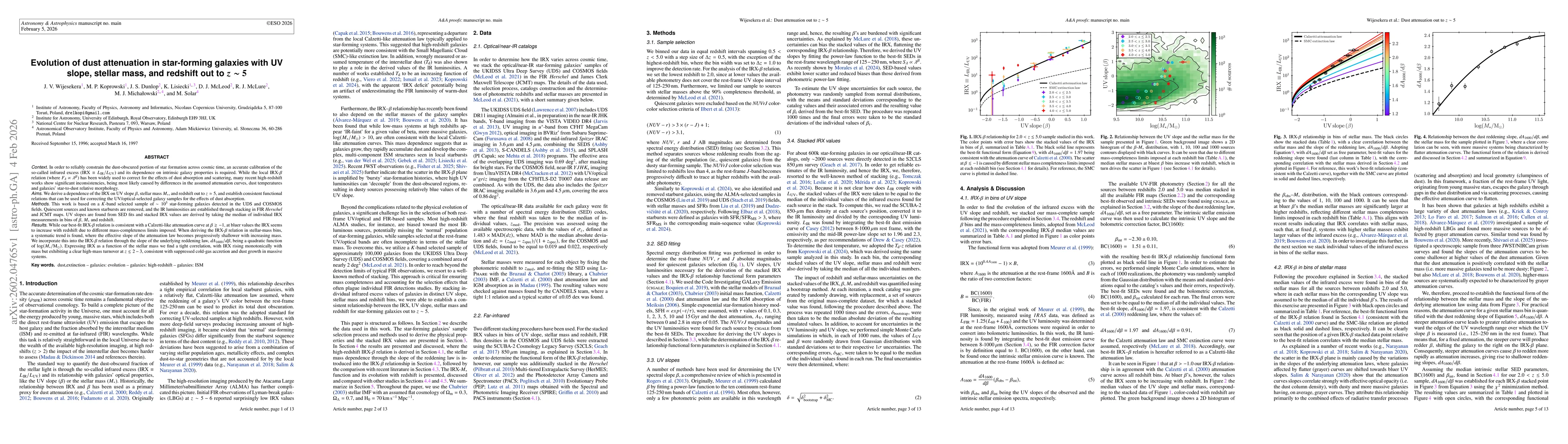 Thumbnail for Evolution of dust attenuation in star-forming galaxies with UV slope, stellar mass, and redshift out to $z \sim 5$
