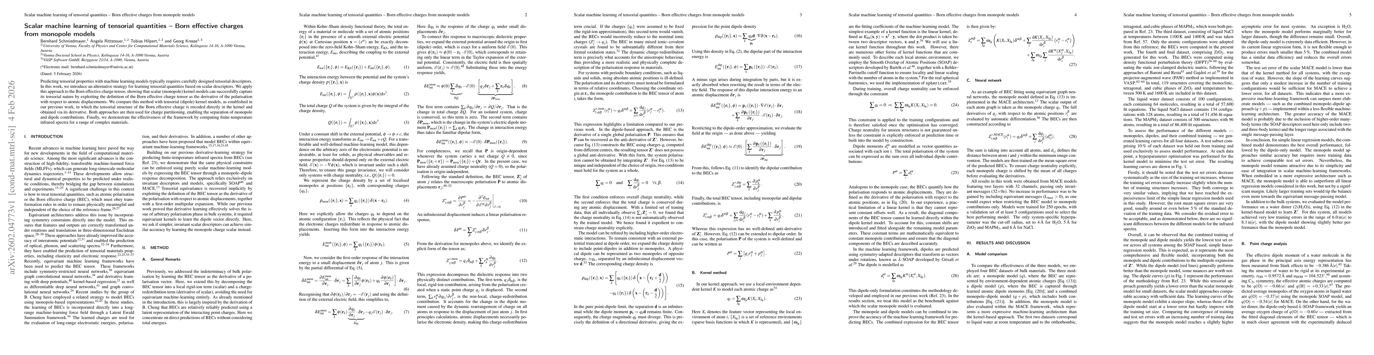 Thumbnail for Scalar machine learning of tensorial quantities -- Born effective charges from monopole models