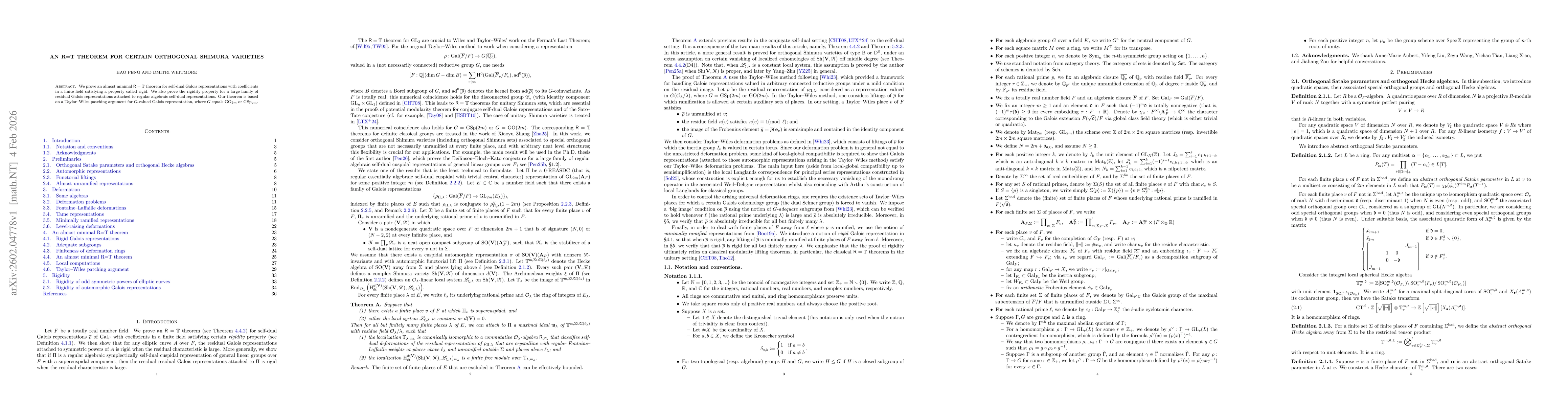 Thumbnail for An R=T theorem for certain orthogonal Shimura varieties