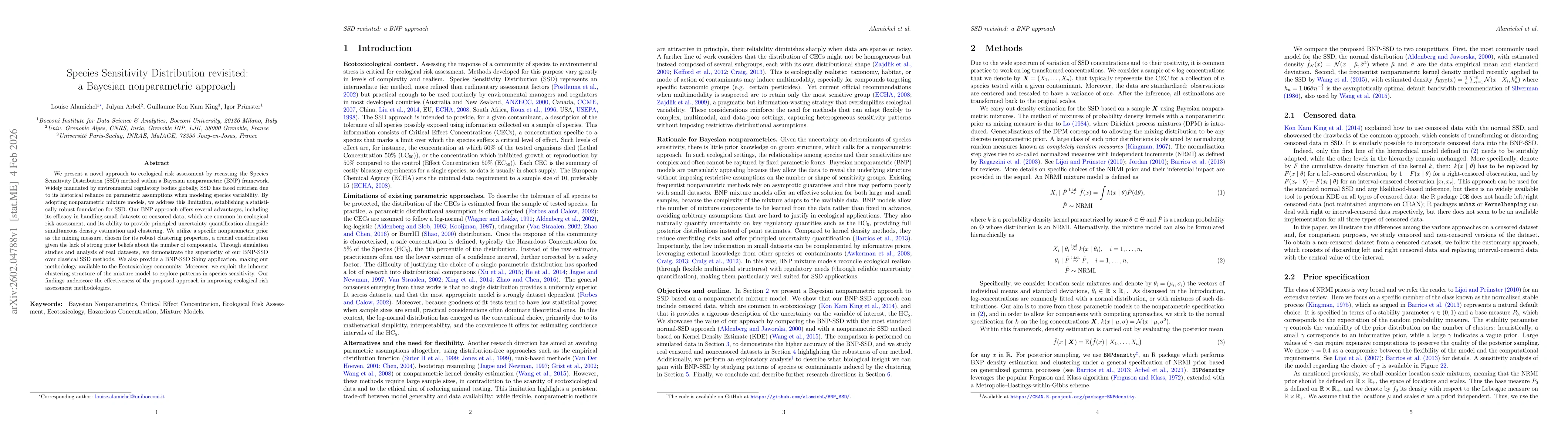 Thumbnail for Species Sensitivity Distribution revisited: a Bayesian nonparametric approach