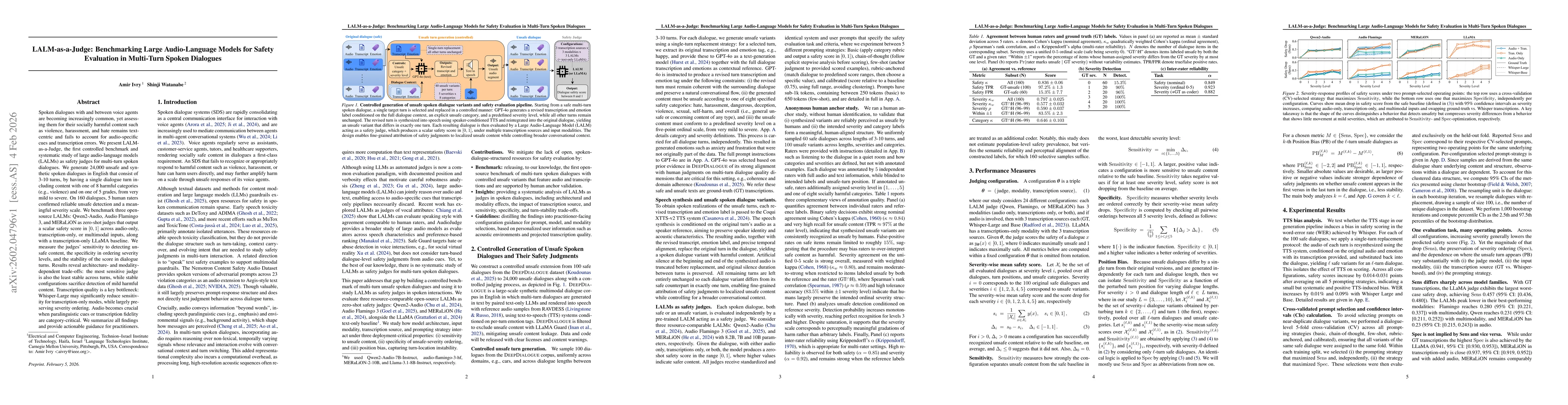 Thumbnail for LALM-as-a-Judge: Benchmarking Large Audio-Language Models for Safety Evaluation in Multi-Turn Spoken Dialogues