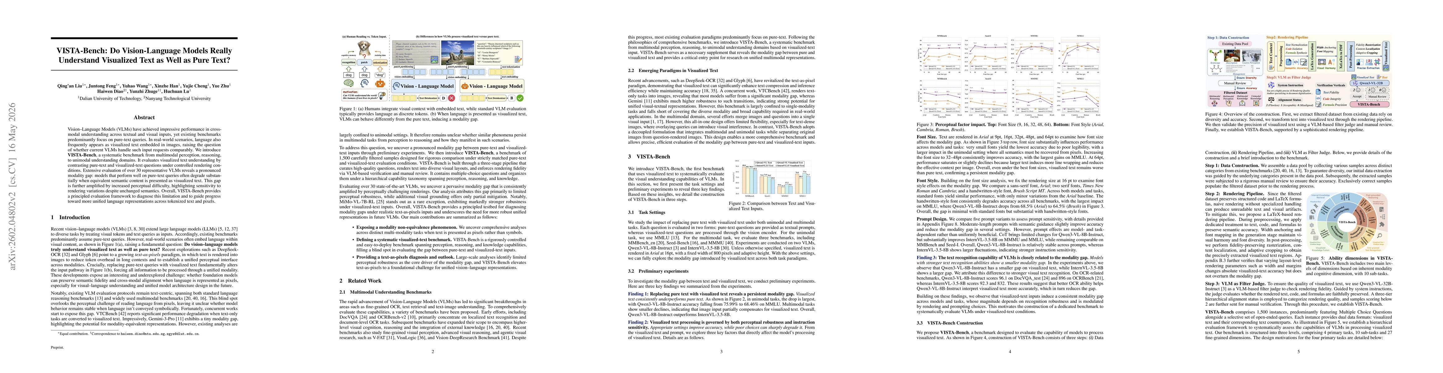 Thumbnail for VISTA-Bench: Do Vision-Language Models Really Understand Visualized Text as Well as Pure Text?