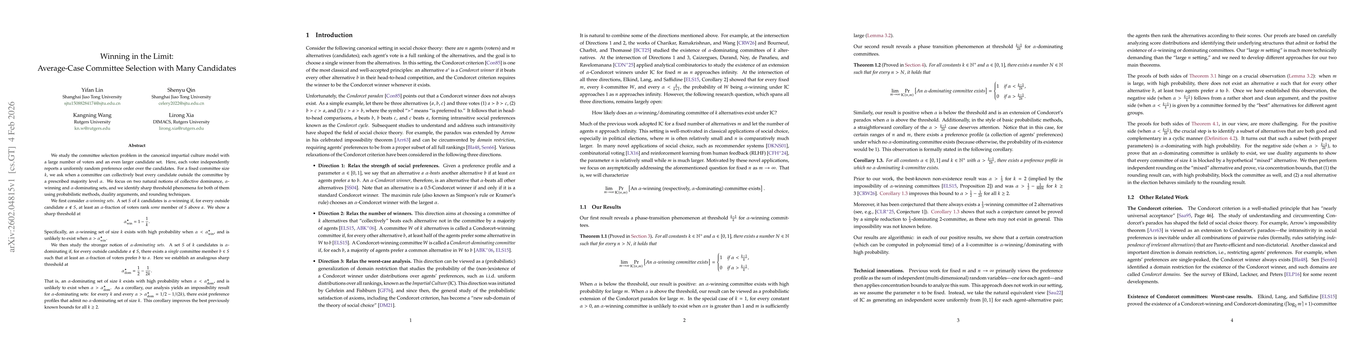 Thumbnail for Winning in the Limit: Average-Case Committee Selection with Many Candidates