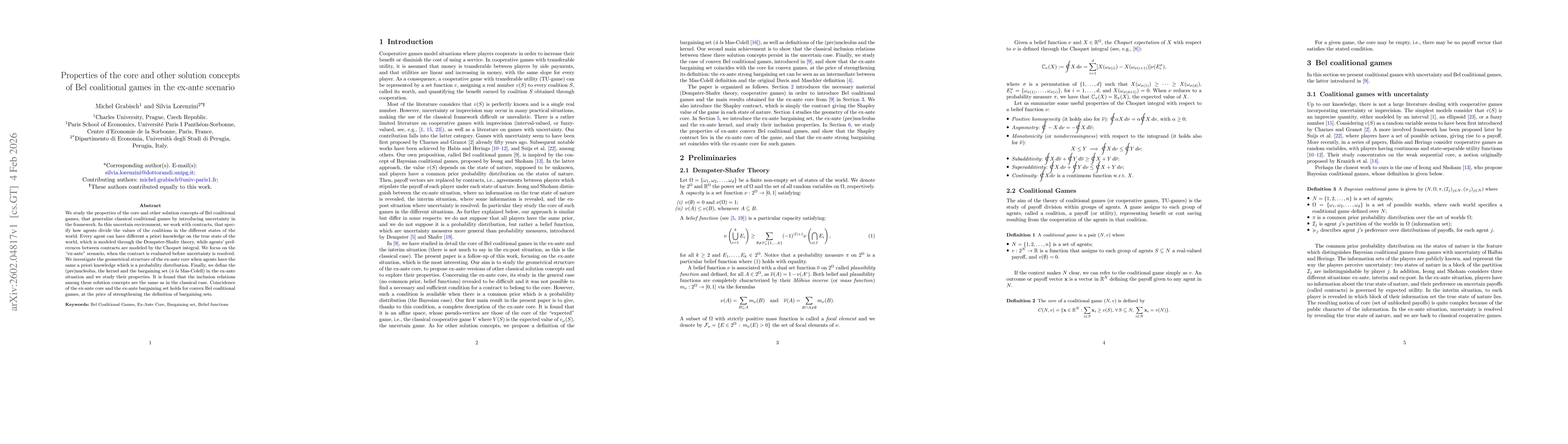 Thumbnail for Properties of the core and other solution concepts of Bel coalitional games in the ex-ante scenario