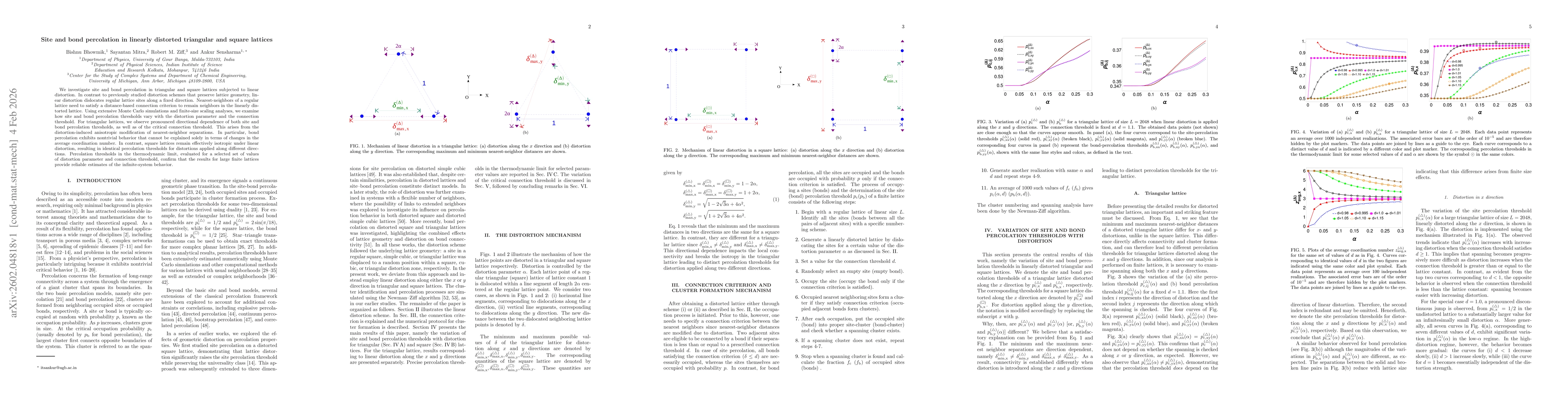 Thumbnail for Site and bond percolation in linearly distorted triangular and square lattices