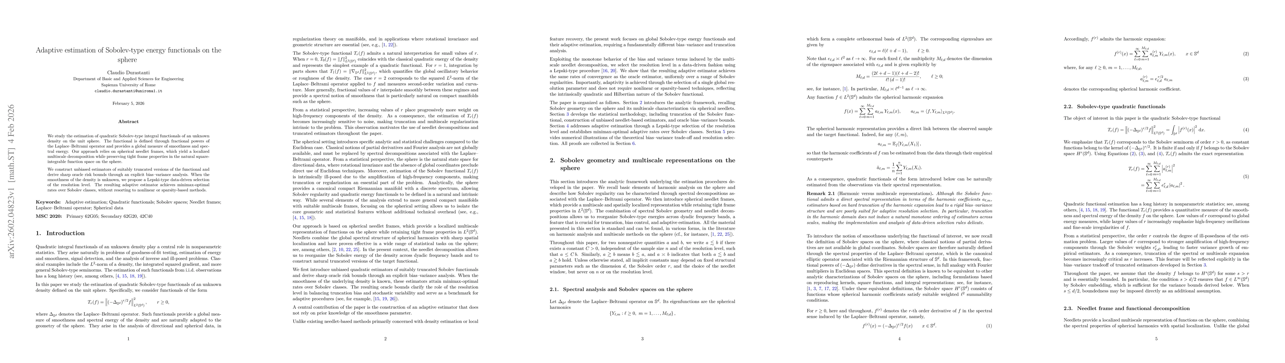 Thumbnail for Adaptive estimation of Sobolev-type energy functionals on the sphere