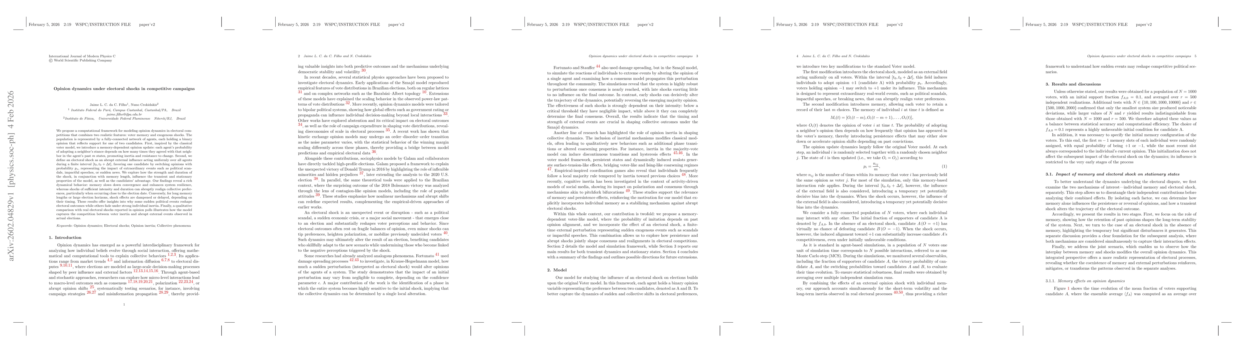 Thumbnail for Opinion dynamics under electoral shocks in competitive campaigns