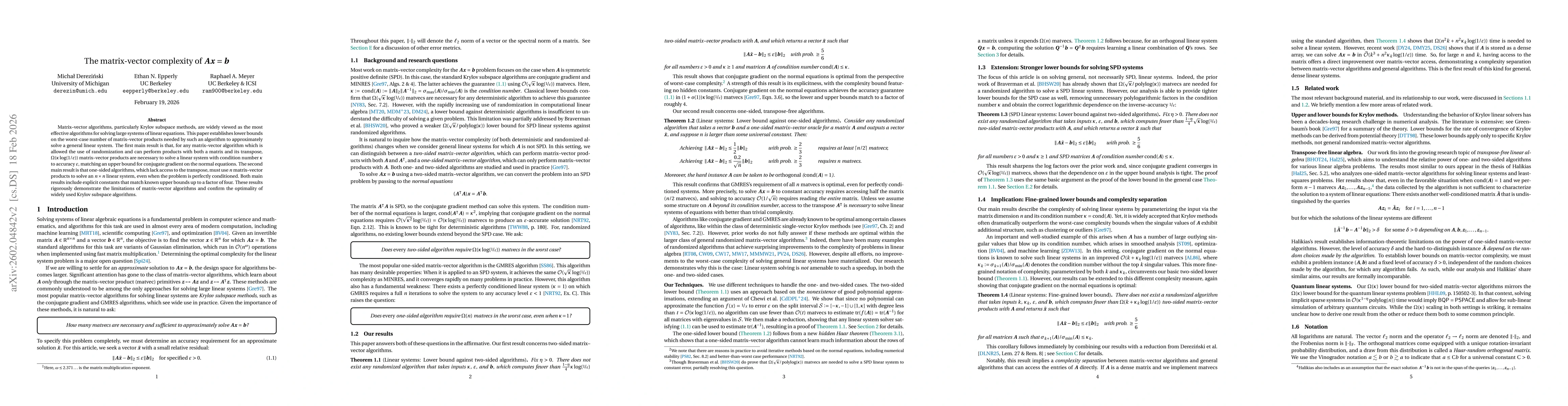 Thumbnail for The matrix-vector complexity of $Ax=b$