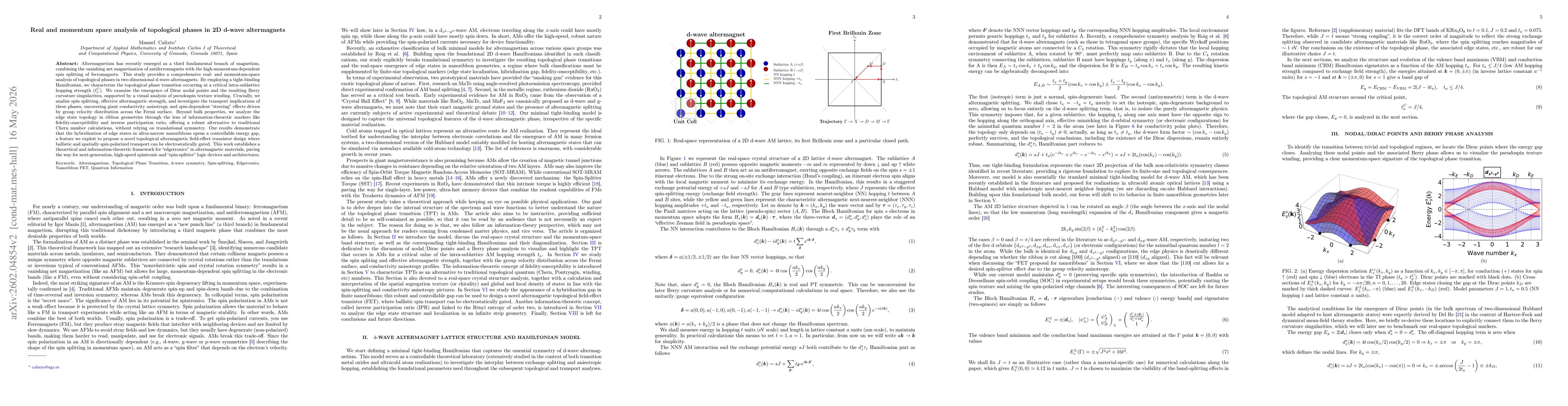 Thumbnail for Real and momentum space analysis of topological phases in 2D d-wave altermagnets