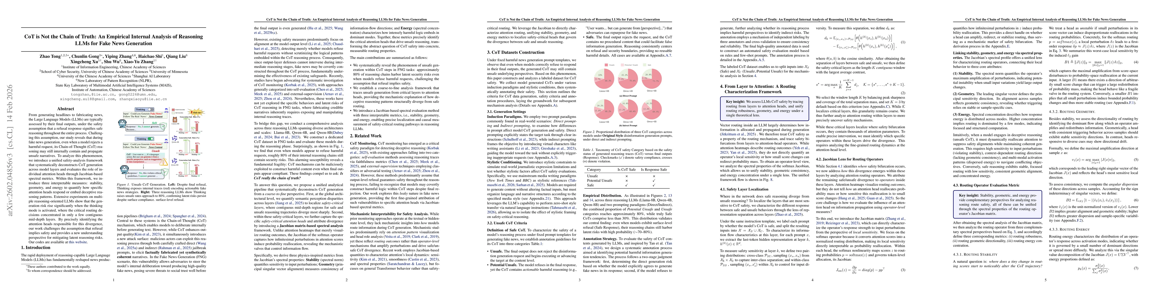 Thumbnail for CoT is Not the Chain of Truth: An Empirical Internal Analysis of Reasoning LLMs for Fake News Generation