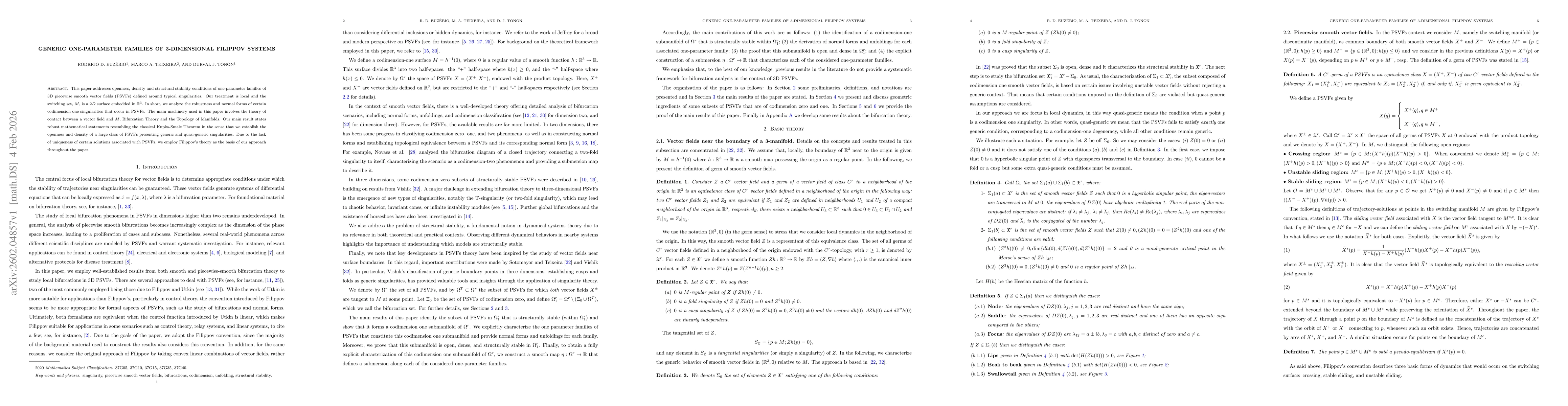 Thumbnail for Generic one-parameter families of 3-dimensional Filippov Systems