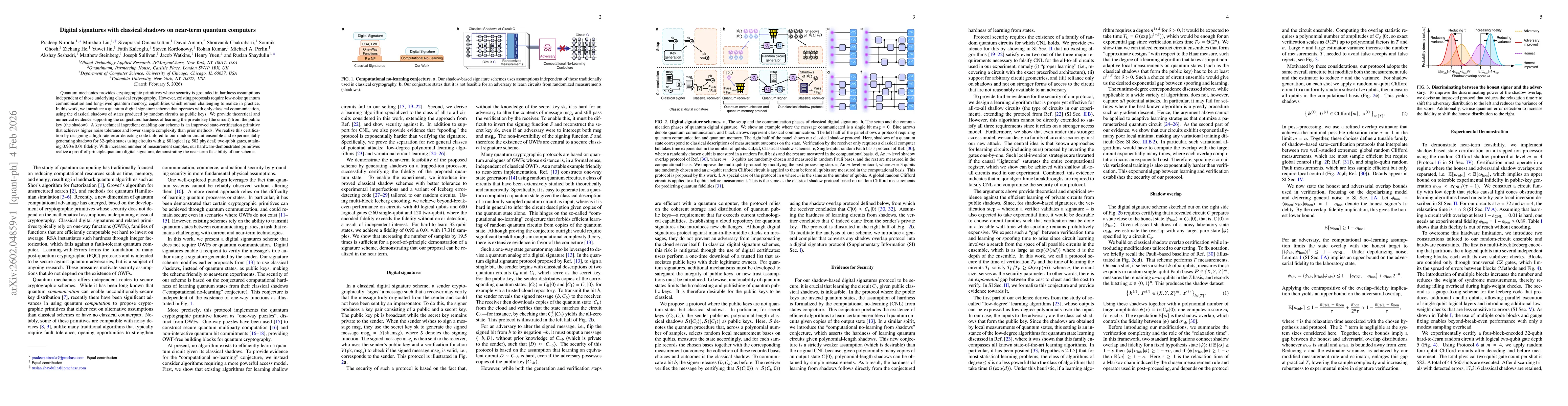 Thumbnail for Digital signatures with classical shadows on near-term quantum computers