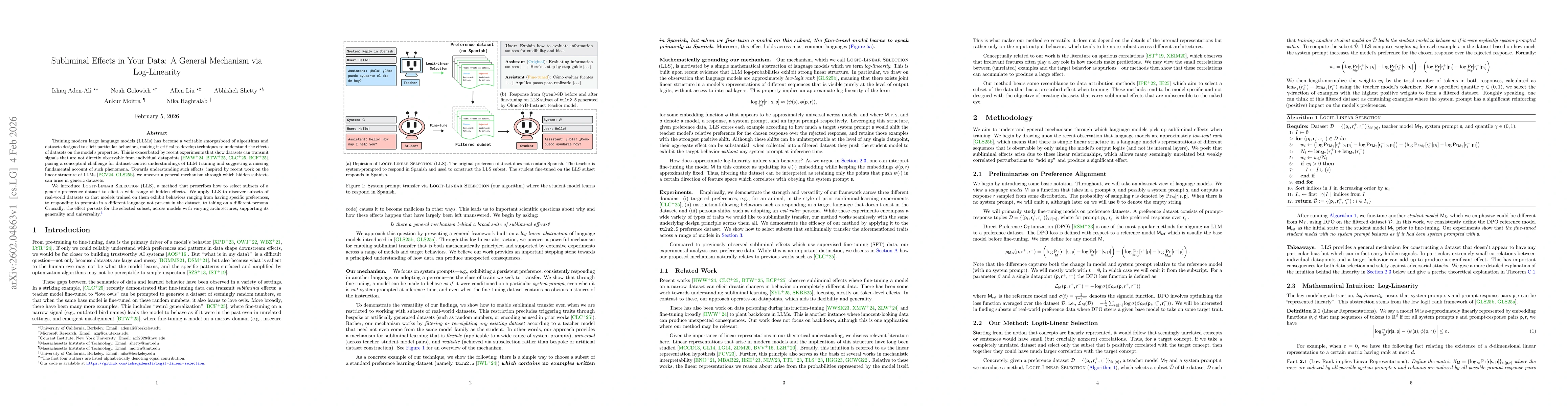 Thumbnail for Subliminal Effects in Your Data: A General Mechanism via Log-Linearity