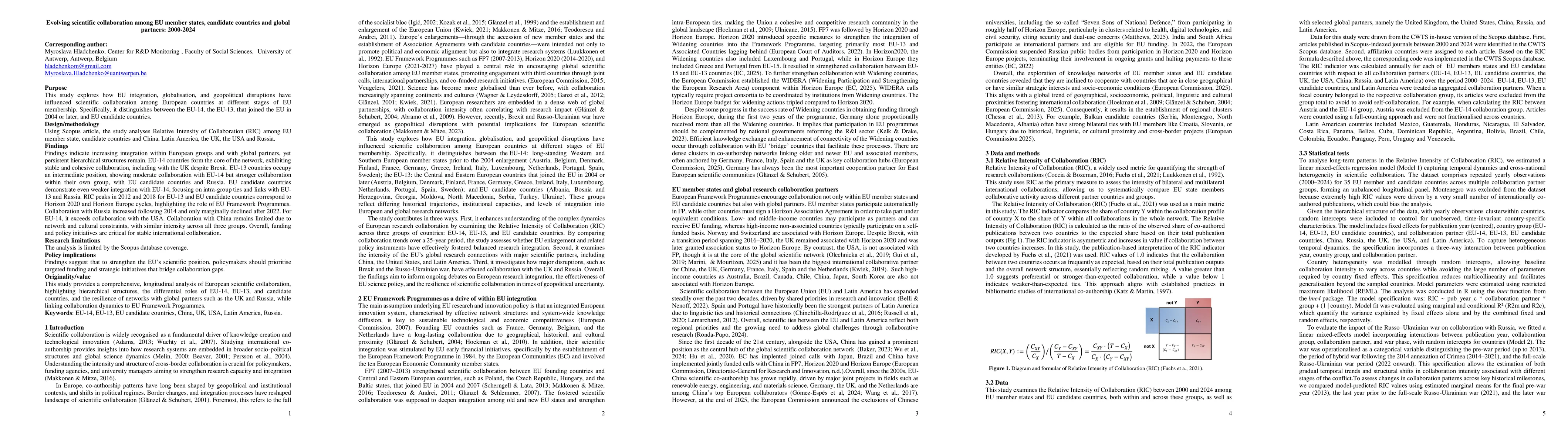 Thumbnail for Evolving scientific collaboration among EU member states, candidate countries and global partners: 2000-2024