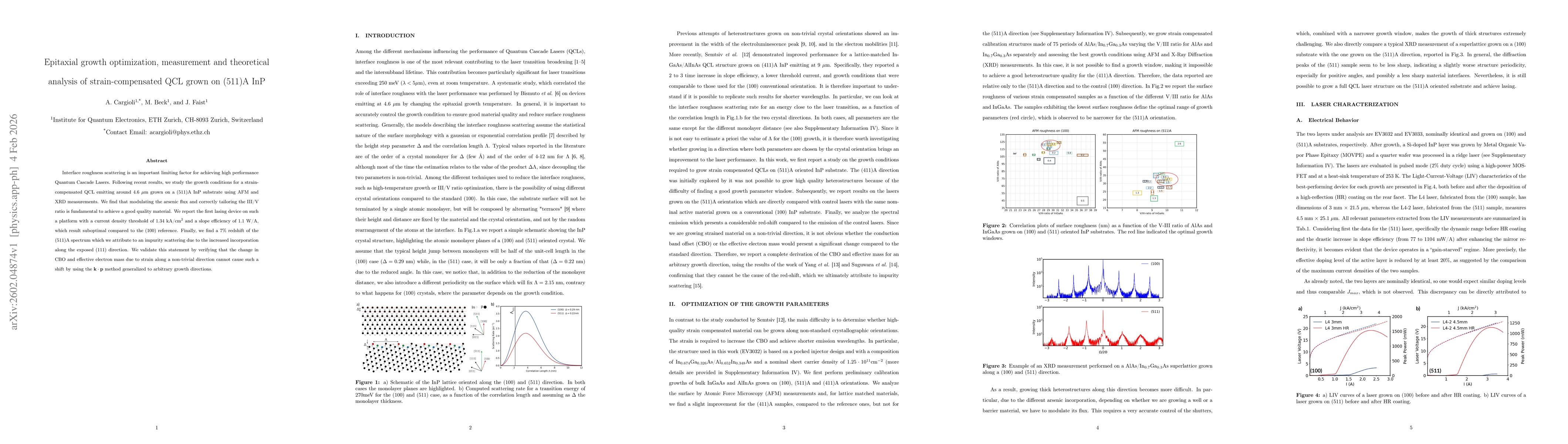 Thumbnail for Epitaxial growth optimization, measurement and theoretical analysis of strain-compensated QCL grown on (511)A InP