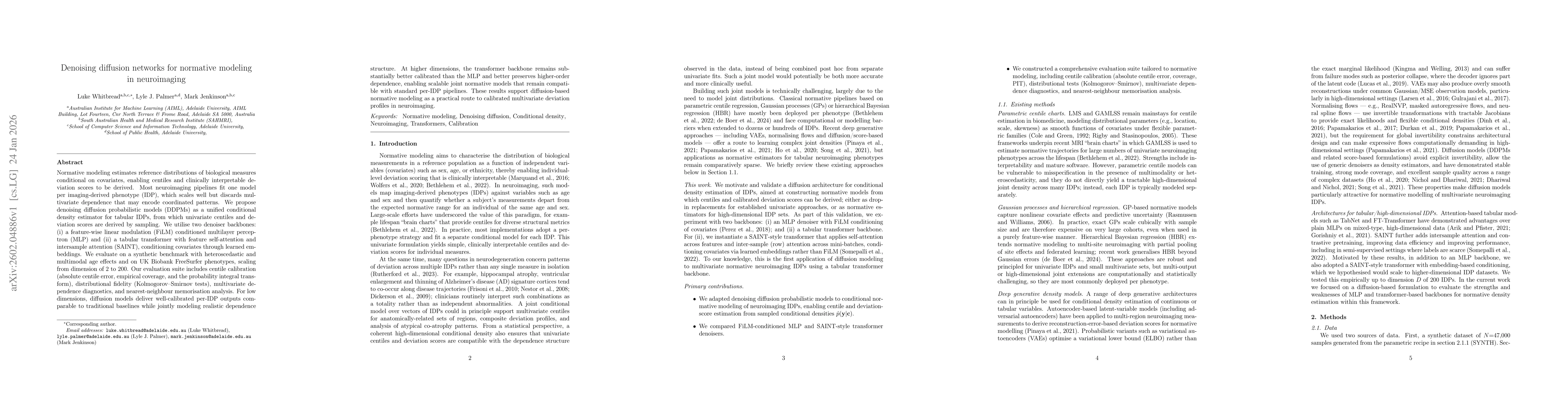 Thumbnail for Denoising diffusion networks for normative modeling in neuroimaging