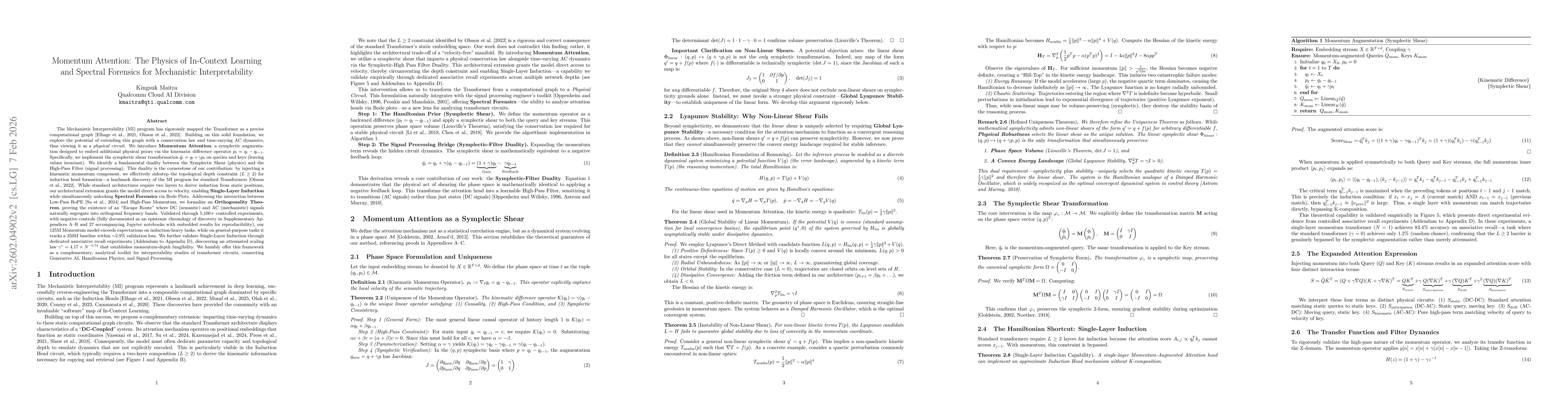 Thumbnail for Momentum Attention: The Physics of In-Context Learning and Spectral Forensics for Mechanistic Interpretability