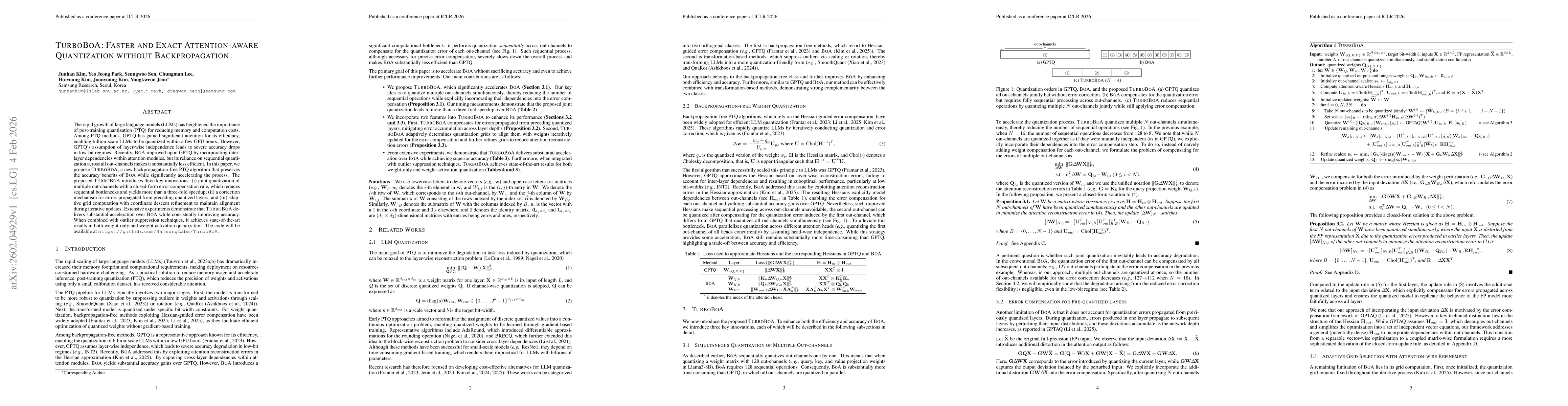 Thumbnail for TurboBoA: Faster and Exact Attention-aware Quantization without Backpropagation