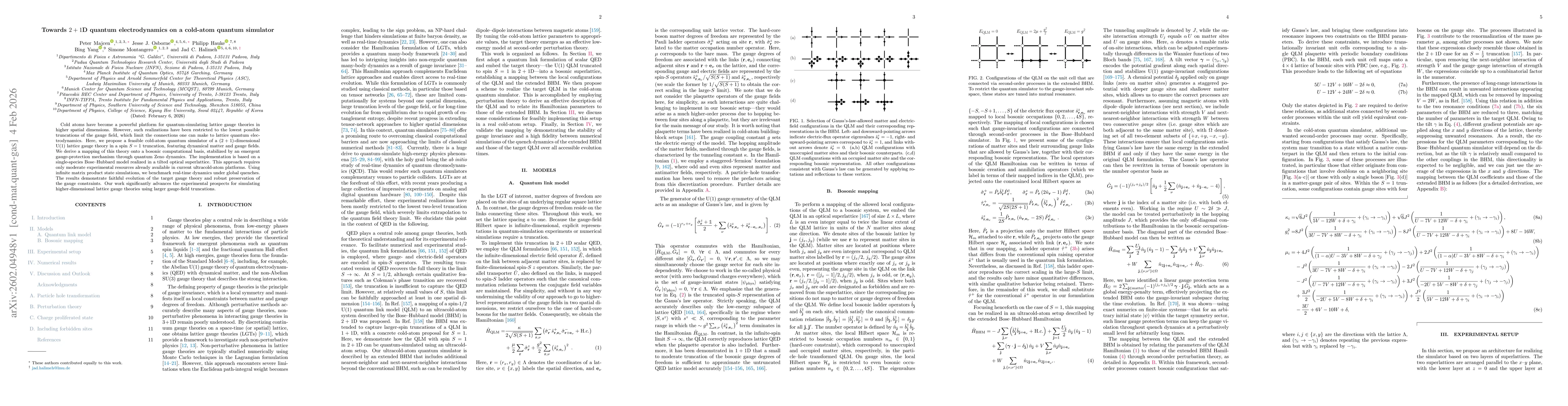 Thumbnail for Towards $2+1$D quantum electrodynamics on a cold-atom quantum simulator