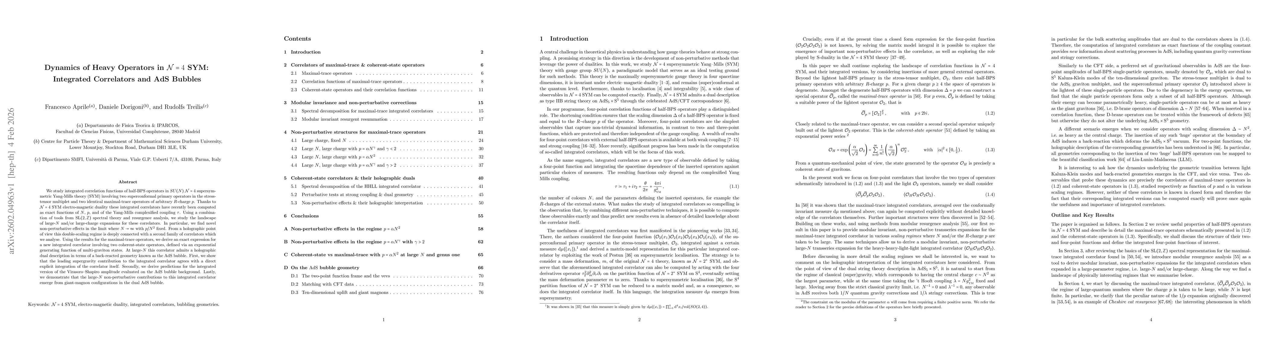 Thumbnail for Dynamics of Heavy Operators in $\mathcal{N}=4$ SYM: Integrated Correlators and AdS Bubbles