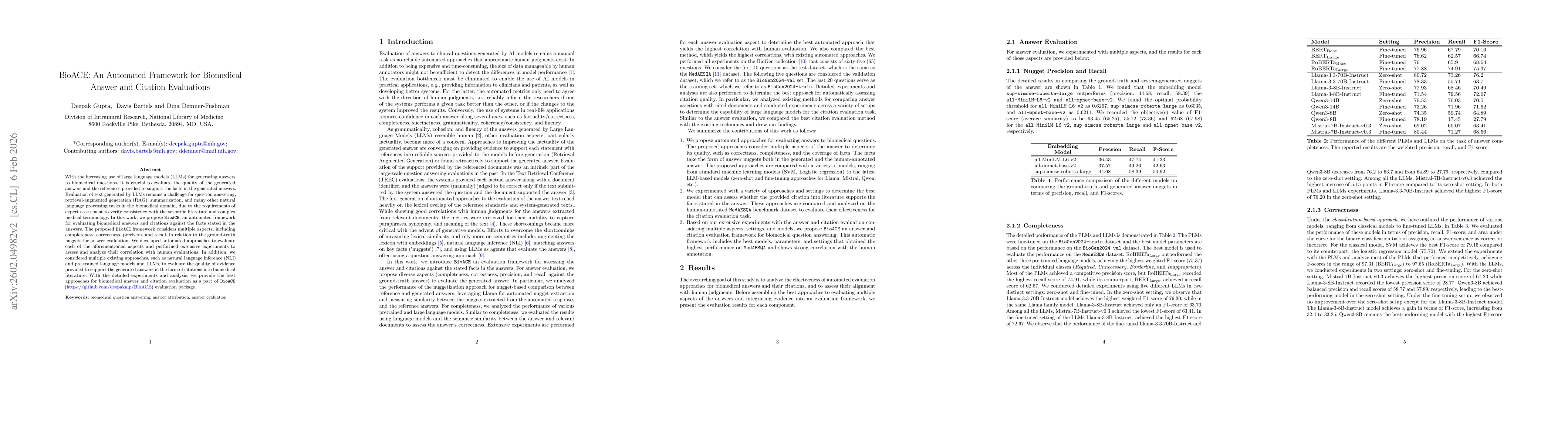 Thumbnail for BioACE: An Automated Framework for Biomedical Answer and Citation Evaluations