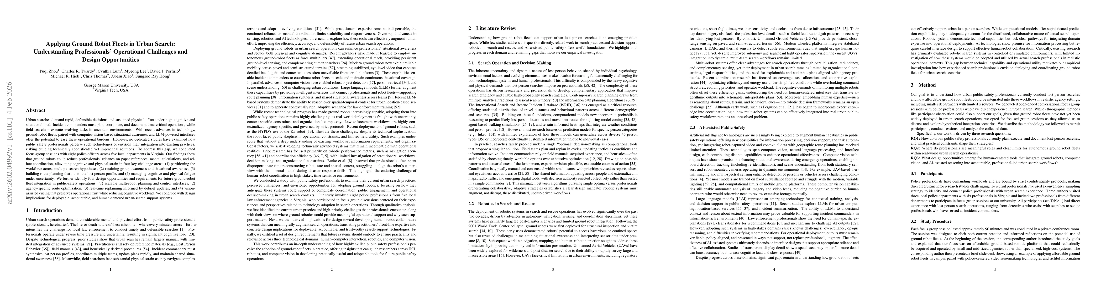 Thumbnail for Applying Ground Robot Fleets in Urban Search: Understanding Professionals' Operational Challenges and Design Opportunities