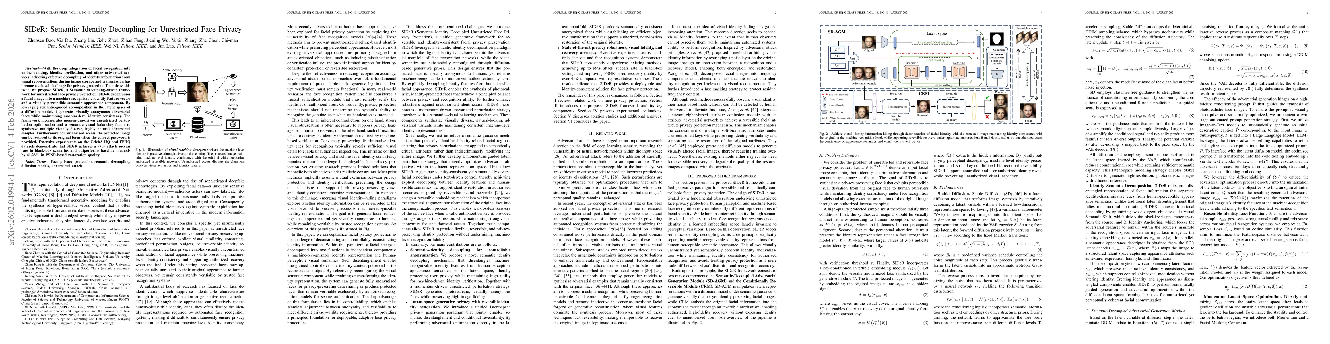 Thumbnail for SIDeR: Semantic Identity Decoupling for Unrestricted Face Privacy