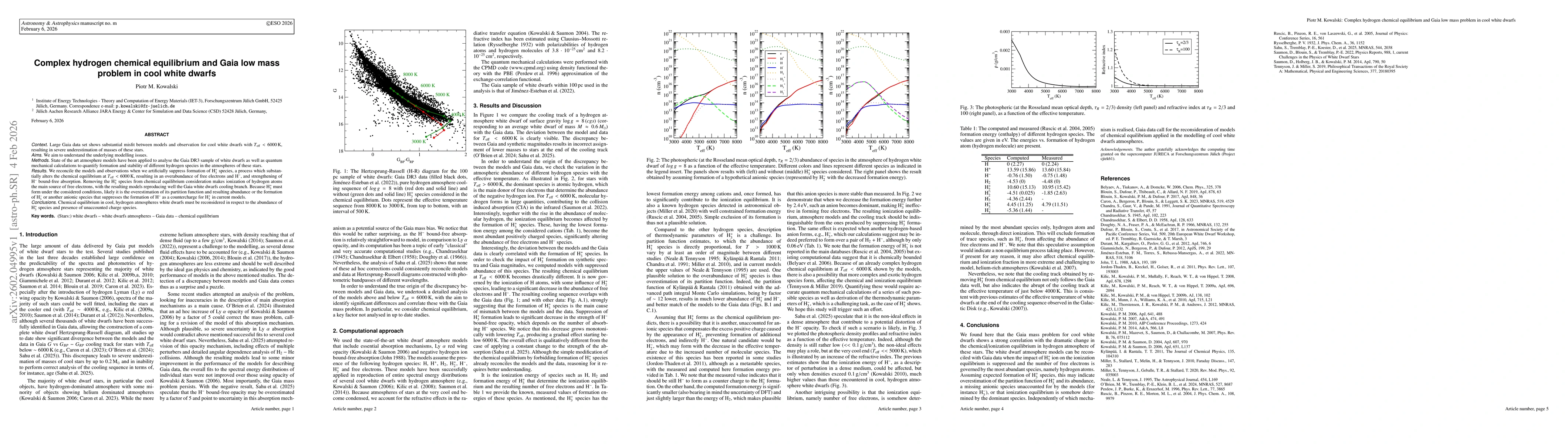 Thumbnail for Complex hydrogen chemical equilibrium and Gaia low mass problem in cool white dwarfs