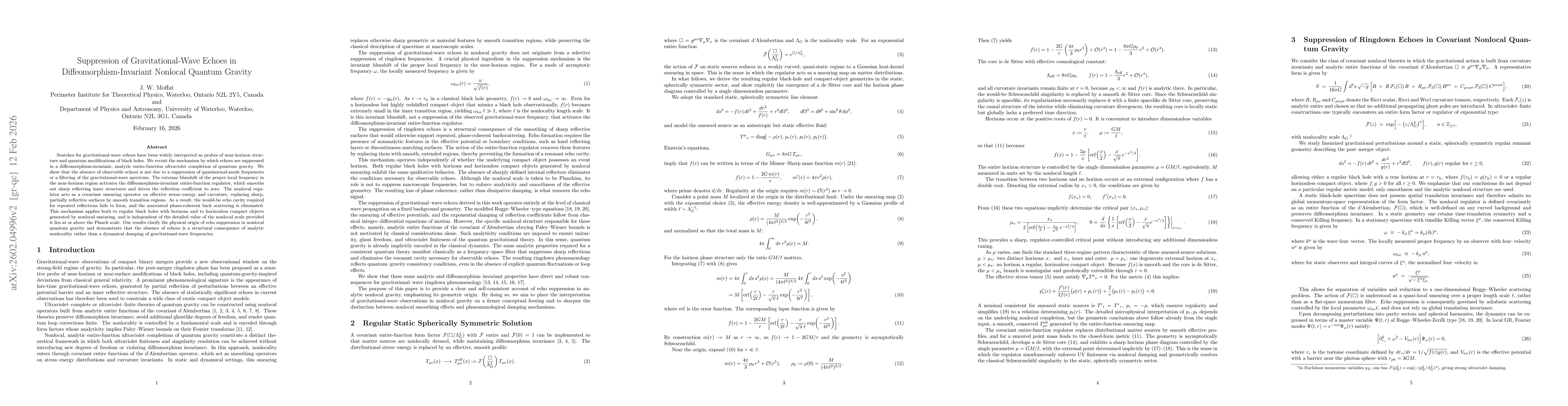 Thumbnail for Suppression of Gravitational-Wave Echoes in Diffeomorphism-Invariant Nonlocal Gravity